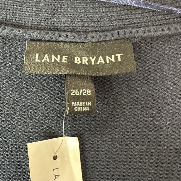 Lane Bryant Long Line Cardigan Sweater‎ Womens 26/28 Blue Multicolor Trim Duster - Picture 2 of 8